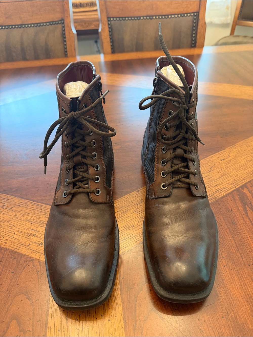 Guess by Marciano Men's Brown Leather Lace-Up Ankle Boots